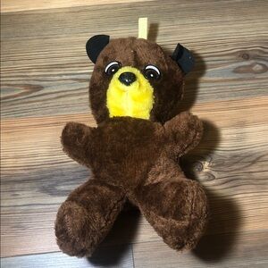 Vintage Brechner Brown and Yellow Plush Bear Toy - Made in Hong Kong